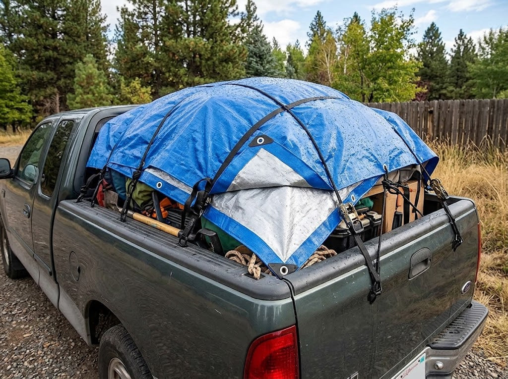 Heavy Duty Waterproof Tarpaulin 110GSM – Blue/Silver UV & Tear Resistant PE Tarp with Reinforced Eyelets – Outdoor Cover, Garden, Roof & Shelter – Various Sizes