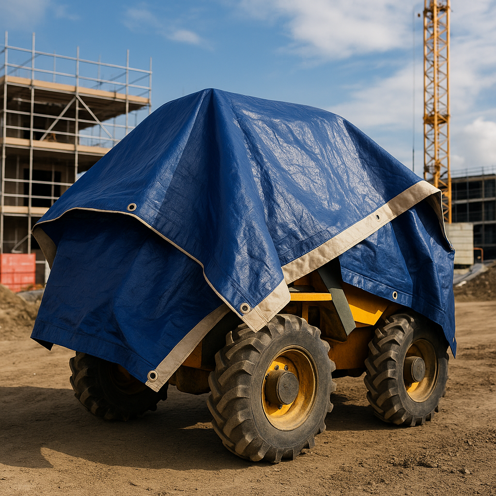 350gsm Super Heavy Duty Blue & Beige Tarpaulin Sheet – Waterproof, UV Protected, Reinforced Eyelets, Industrial Outdoor Cover