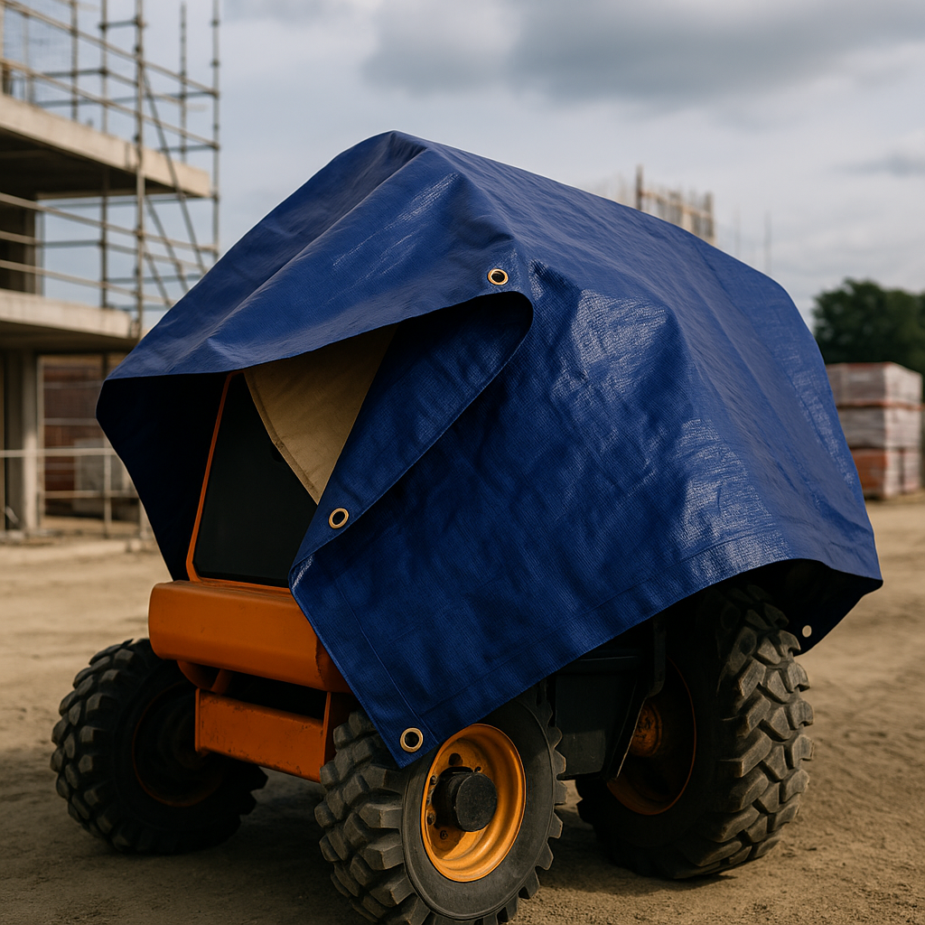 350gsm Super Heavy Duty Blue & Beige Tarpaulin Sheet – Waterproof, UV Protected, Reinforced Eyelets, Industrial Outdoor Cover