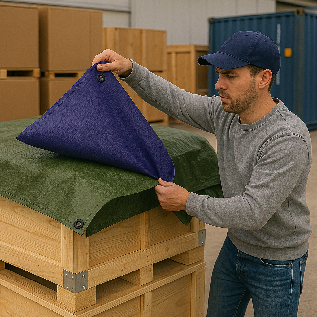 Waterproof Blue/Green Tarpaulin – 110gsm Reinforced Cover for Industrial Use