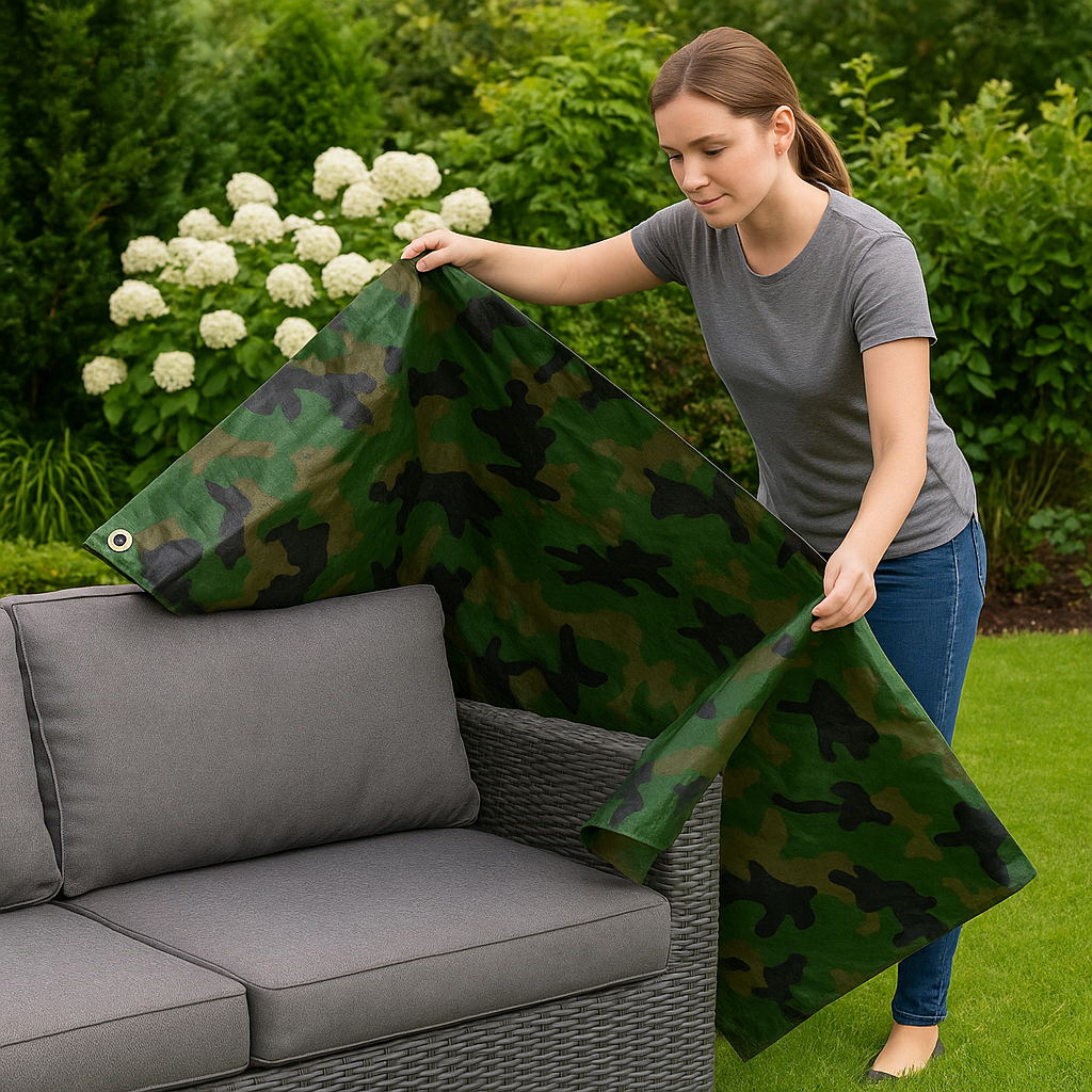Universal Camo Tarpaulin Cover – Durable Waterproof Groundsheet for Camping Boating and Outdoor Use