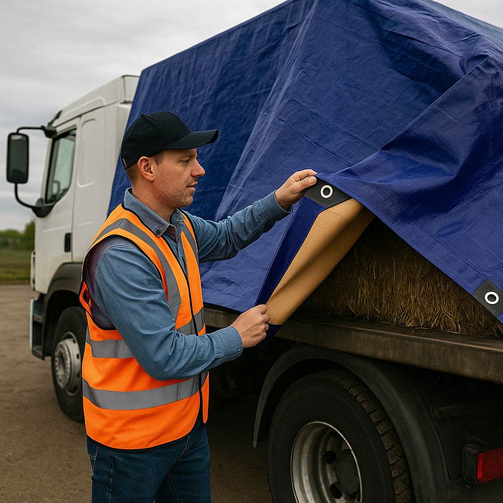 350gsm Super Heavy Duty Blue & Beige Tarpaulin Sheet – Waterproof, UV Protected, Reinforced Eyelets, Industrial Outdoor Cover