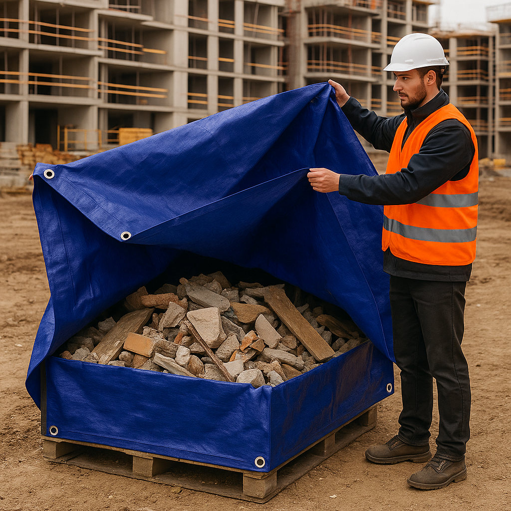 350gsm Super Heavy Duty Blue & Beige Tarpaulin Sheet – Waterproof, UV Protected, Reinforced Eyelets, Industrial Outdoor Cover