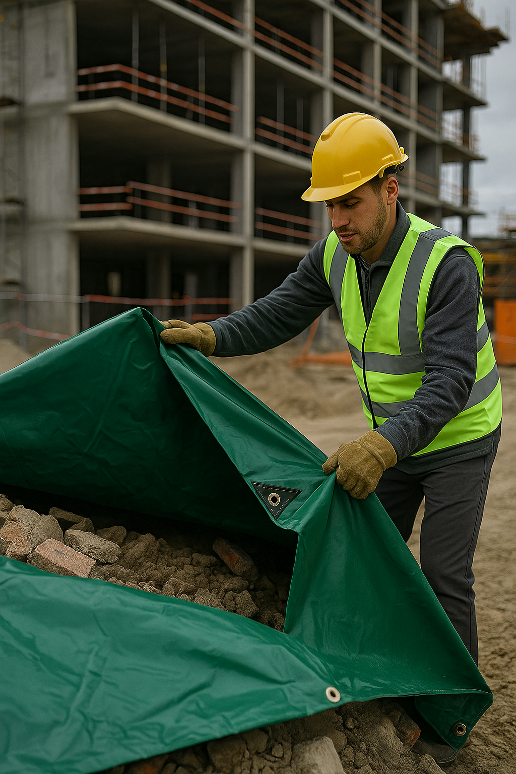 610gsm PVC Heavy-Duty Green Tarpaulin – Waterproof Industrial Cover for Construction, Haulage, and Outdoor Protection | Tarpaulins UK