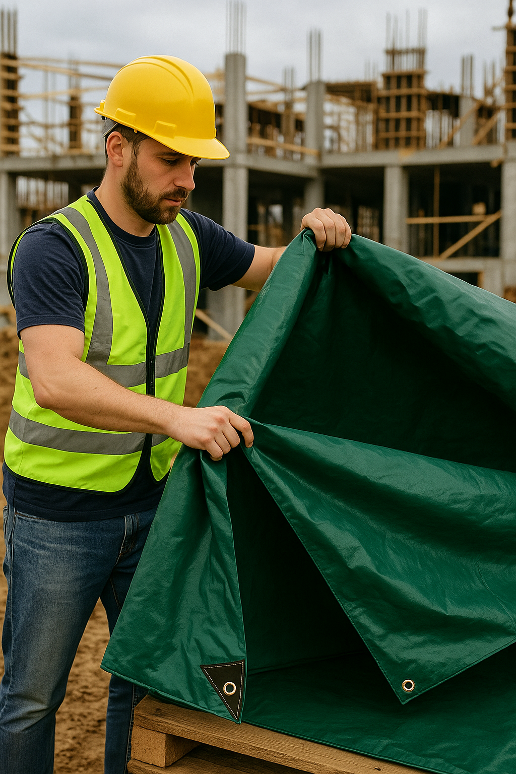 610gsm PVC Heavy-Duty Green Tarpaulin – Waterproof Industrial Cover for Construction, Haulage, and Outdoor Protection | Tarpaulins UK