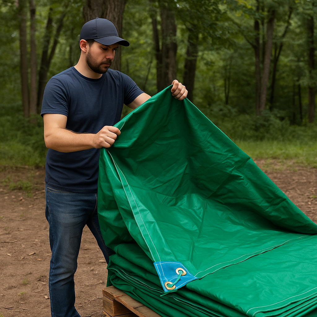Heavy Duty Green Cotton Canvas Tarpaulin – 14oz Durable Waterproof Tarp for Outdoor Industrial and Equipment Protection