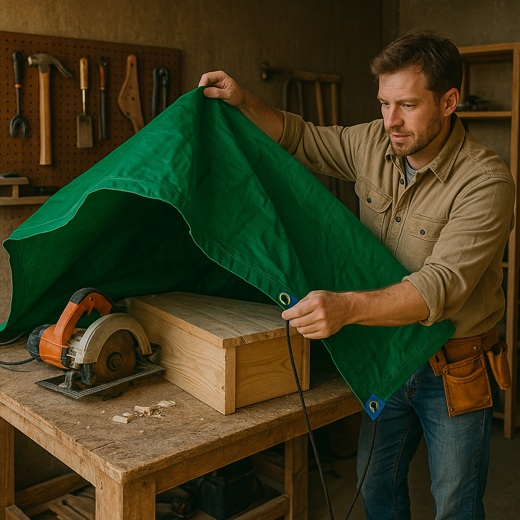Heavy Duty Green Cotton Canvas Tarpaulin – 14oz Durable Waterproof Tarp for Outdoor Industrial and Equipment Protection