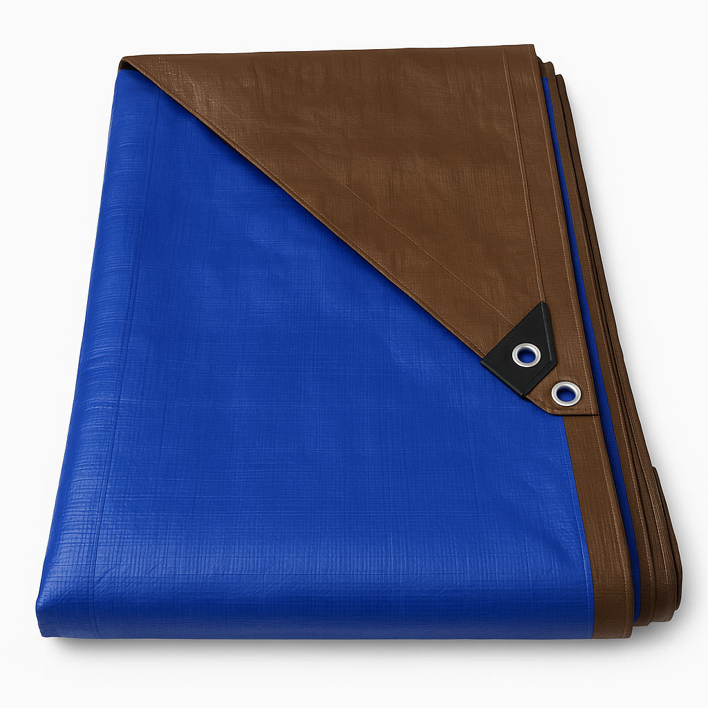 185gsm UV Protected Waterproof Heavy Duty Tarpaulin- Brown and Blue Outdoor Cover for All-Weather Protection