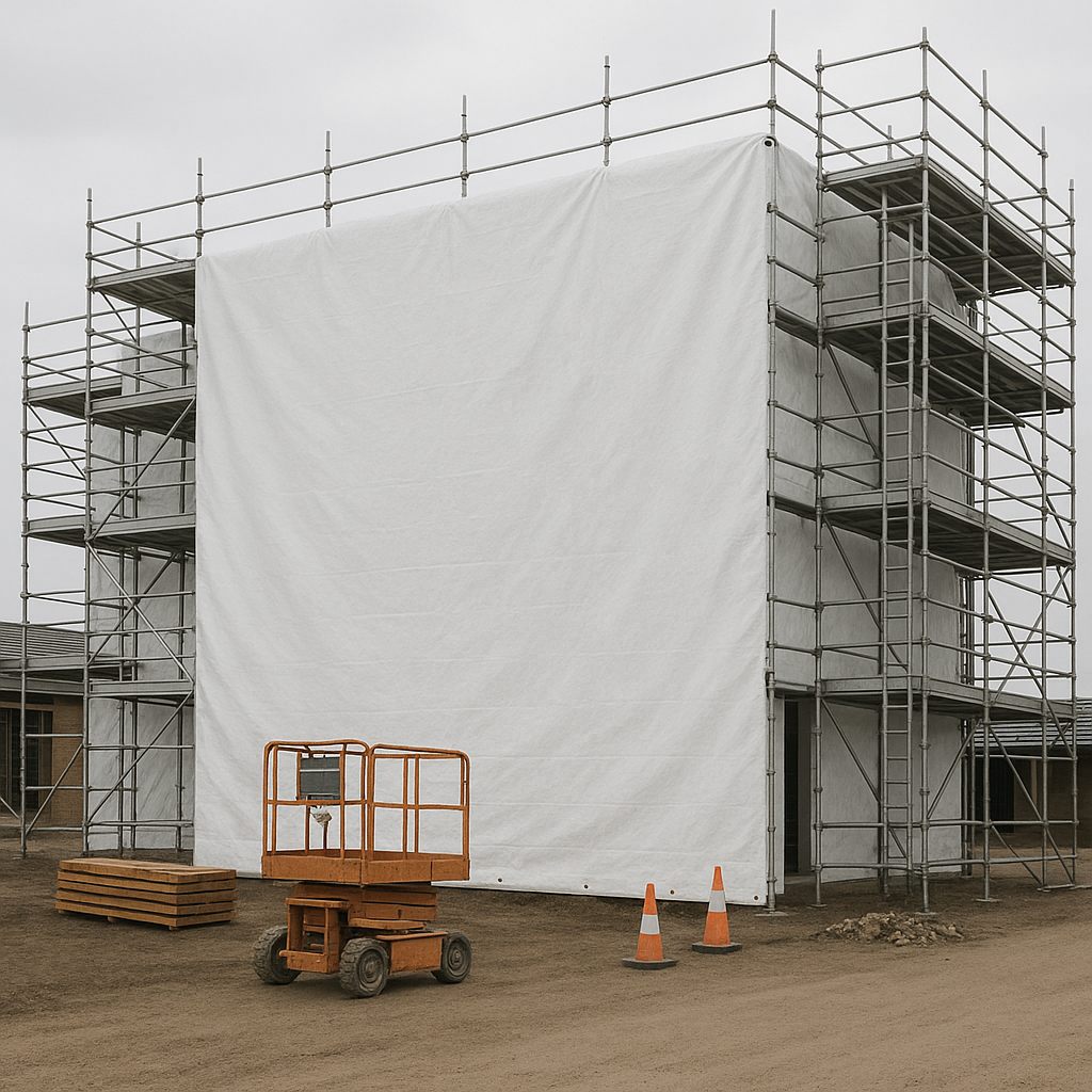 110gsm white tarpaulin draped over greenhouse – waterproof outdoor cover – Tarpaulins UK