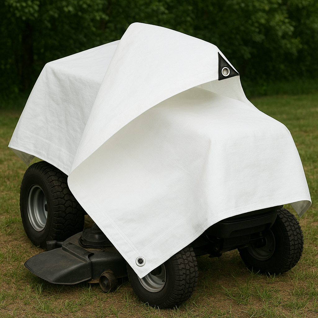 110gsm white tarpaulin eyelet detail – reinforced rust-proof eyelets – Tarpaulins UK