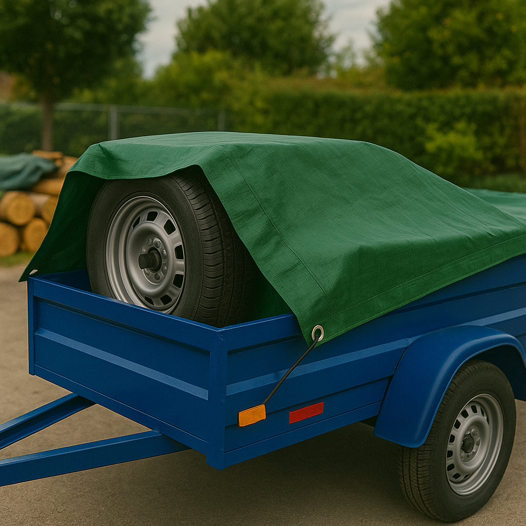140gsm tarpaulin rolled up showing silver underside – lightweight UV protected cover – Tarpaulins UK