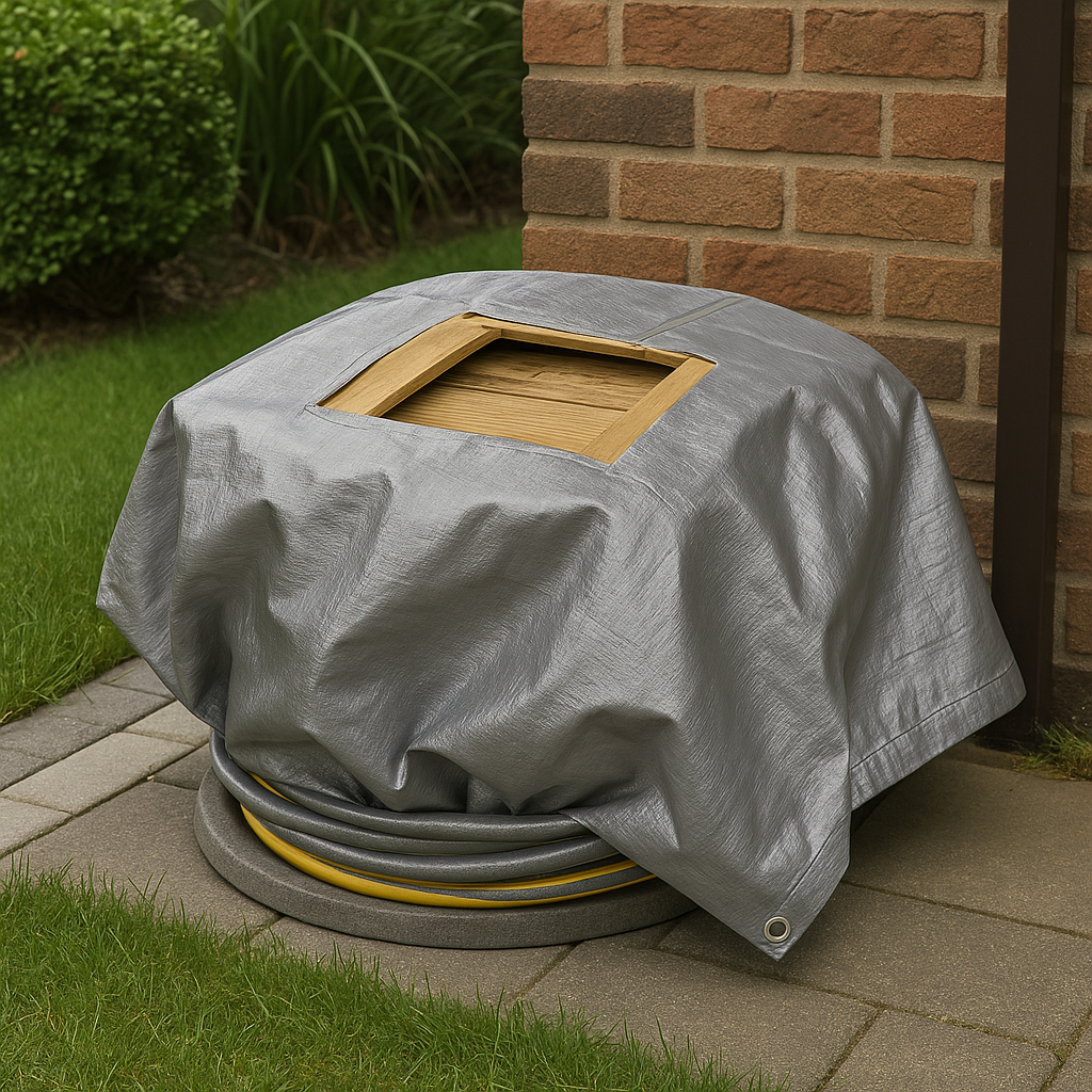 140gsm silver tarpaulin hem detail – reinforced edge UV resistant outdoor cover – Tarpaulins UK