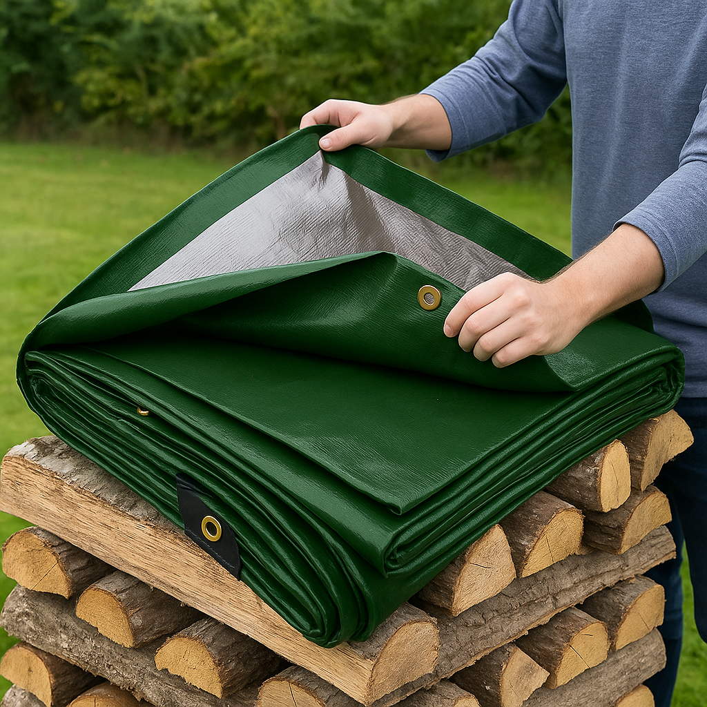 Heavy-Duty 200GSM Green & Silver Tarpaulin Waterproof, UV-Resistant For Home & Industrial Use