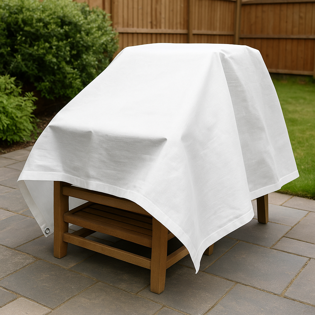 90gsm white tarpaulin eyelet close-up – rust-proof eyelets reinforced edges – Tarpaulins UK