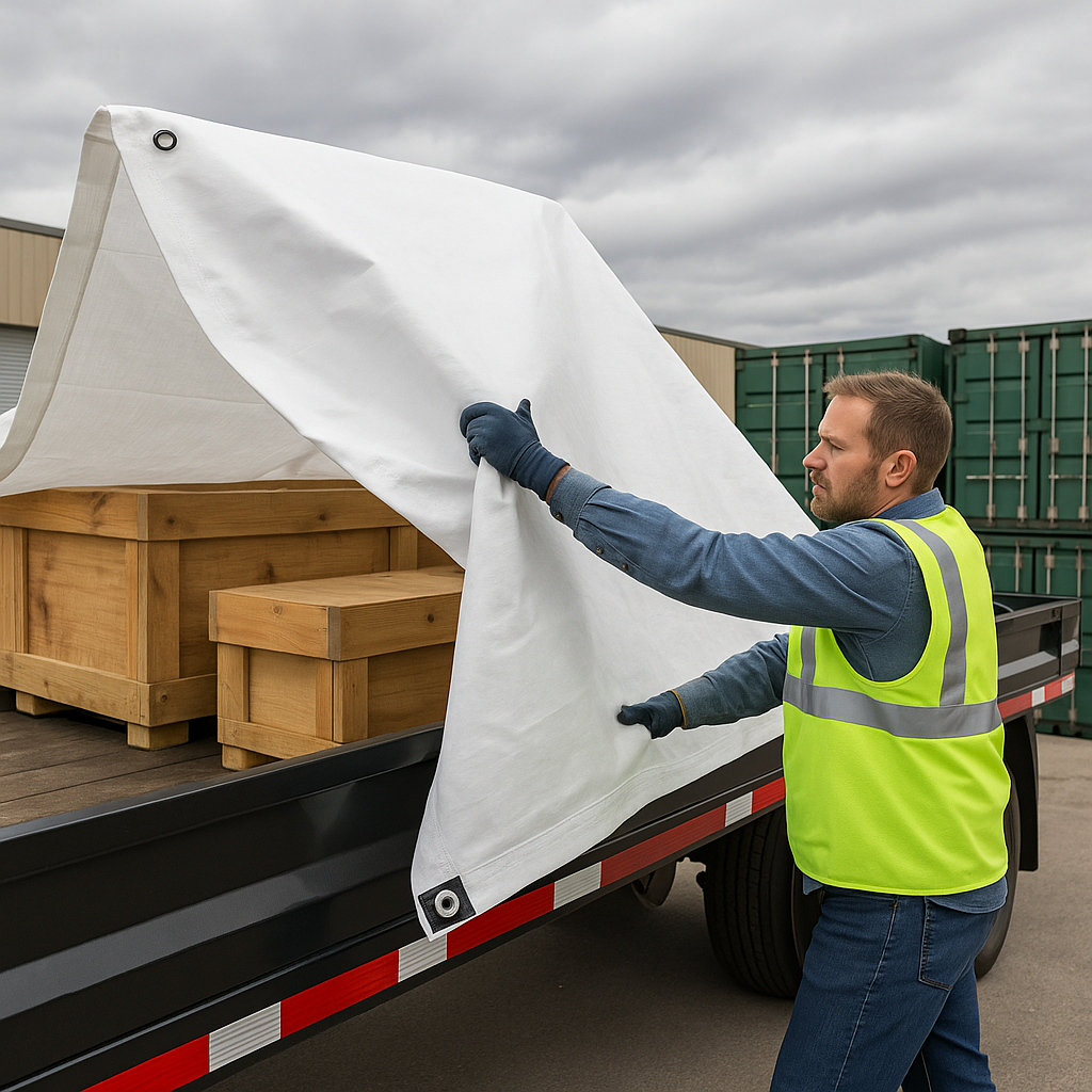 Heavy Duty Reinforced White Waterproof Tarpaulin – UV-Stable All-Weather Cover (105 GSM) | Heavy-Duty Poly Sheet with Metal Eyelets & Reinforced Corners – Industrial, Garden & Construction Use