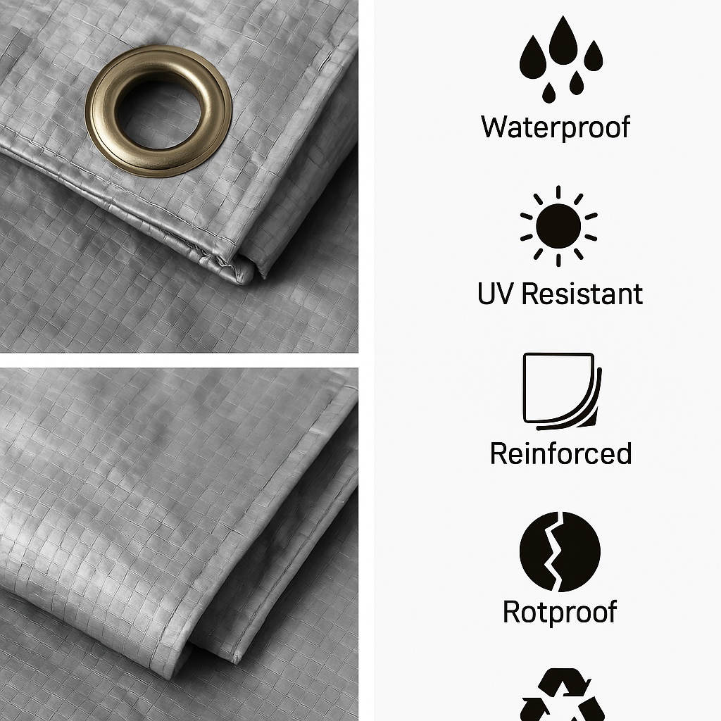 140gsm silver tarpaulin folded showing reflective surface – heavy duty outdoor tarp – Tarpaulins UK