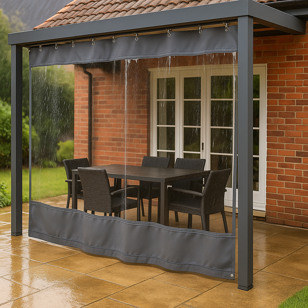 Clear PVC Outdoor Waterproof Curtain – 0.6 mm Heavy-Duty Vinyl with Reinforced Hems, Eyelets & Hooks | Weather Barrier for Patios, Garages & Garden Rooms