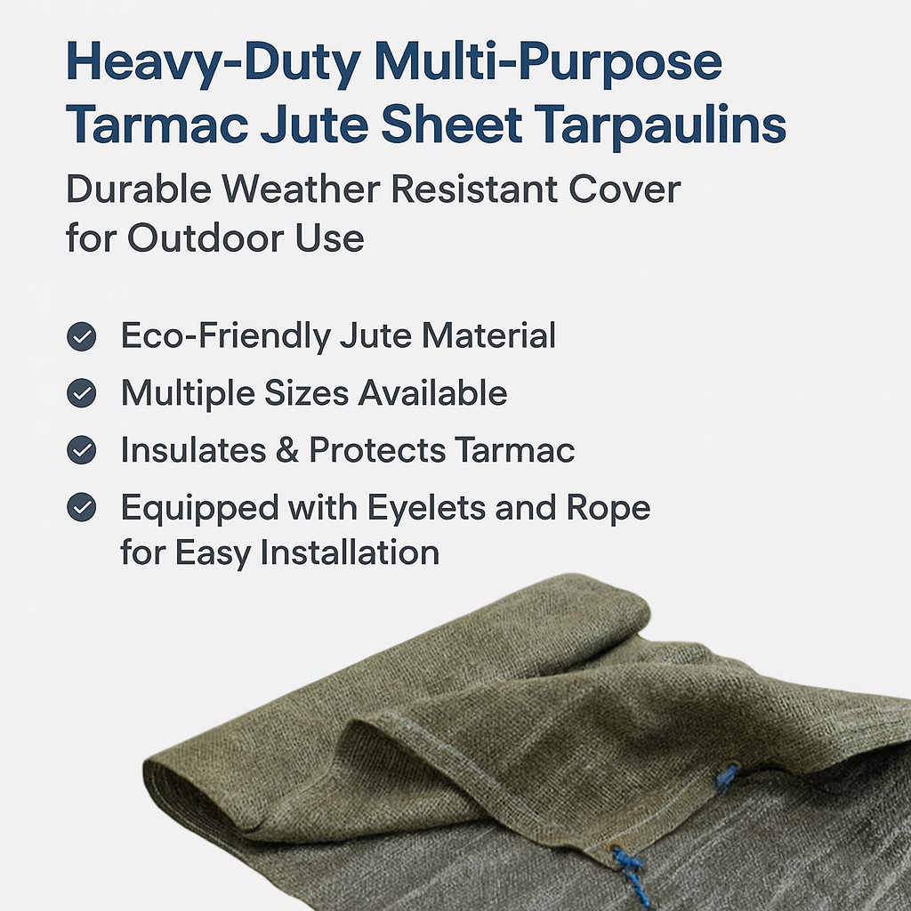 Premium Heavy-Duty Tarmac Jute Sheet Cover – 350 GSM Natural Hessian with Double-Sewn Hemmed Edges, Eyelets & Ropes | Eco-Friendly Breathable Protection for Asphalt & Concrete