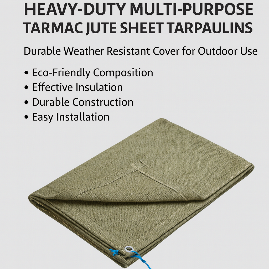 Premium Heavy-Duty Tarmac Jute Sheet Cover – 350 GSM Natural Hessian with Double-Sewn Hemmed Edges, Eyelets & Ropes | Eco-Friendly Breathable Protection for Asphalt & Concrete