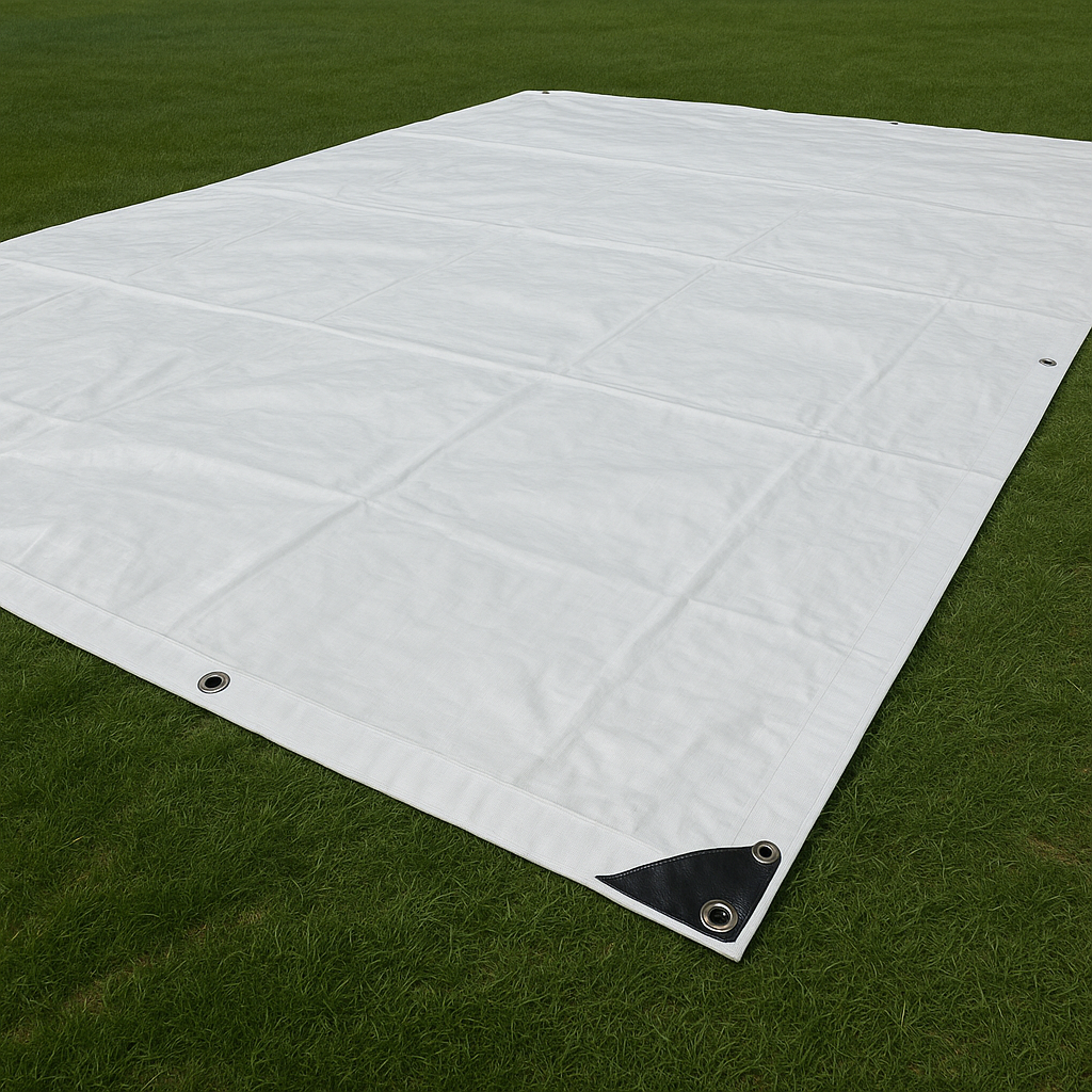 Waterproof Super White Cricket Wicket Cover Tarpaulin – 200gsm Heavy-Duty LDPE Sheet | UV-Protected, Rotproof & Reinforced for Outdoor Sports Use