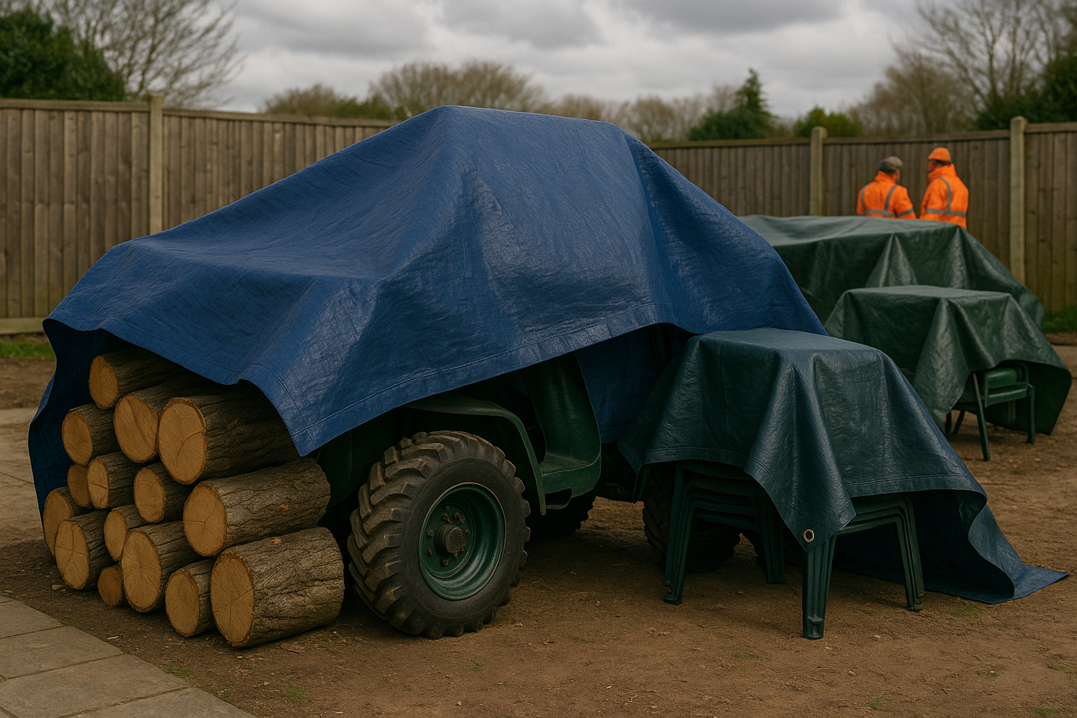 350gsm industrial tarpaulin folded flat – blue beige double-sided heavy duty cover – Tarpaulins UK