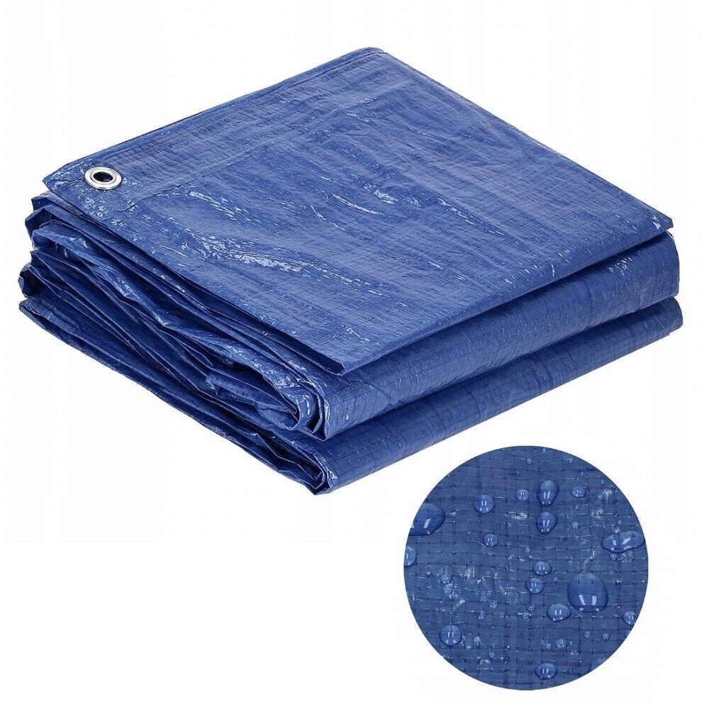 Heavy Duty Blue Waterproof Tarpaulin 100gsm – Reinforced Multi-Purpose Cover Sheet with Metal Eyelets for Outdoor Protection
