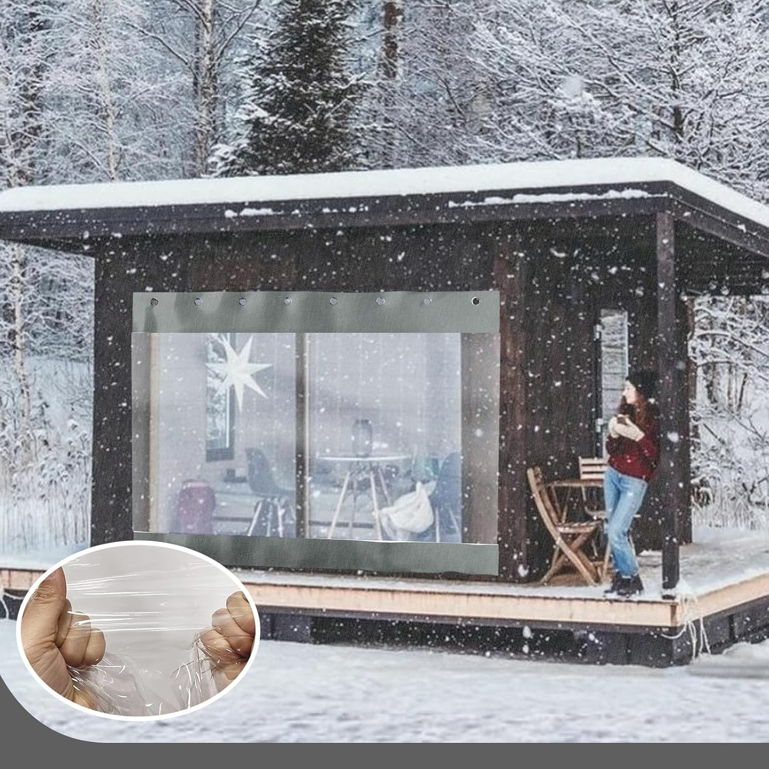 PVC Transparent Outdoor Waterproof Curtain – Heavy-Duty 0.6mm Vinyl, Clear Weatherproof Panels with Eyelets & Hooks – Garages, Patios, Gardens