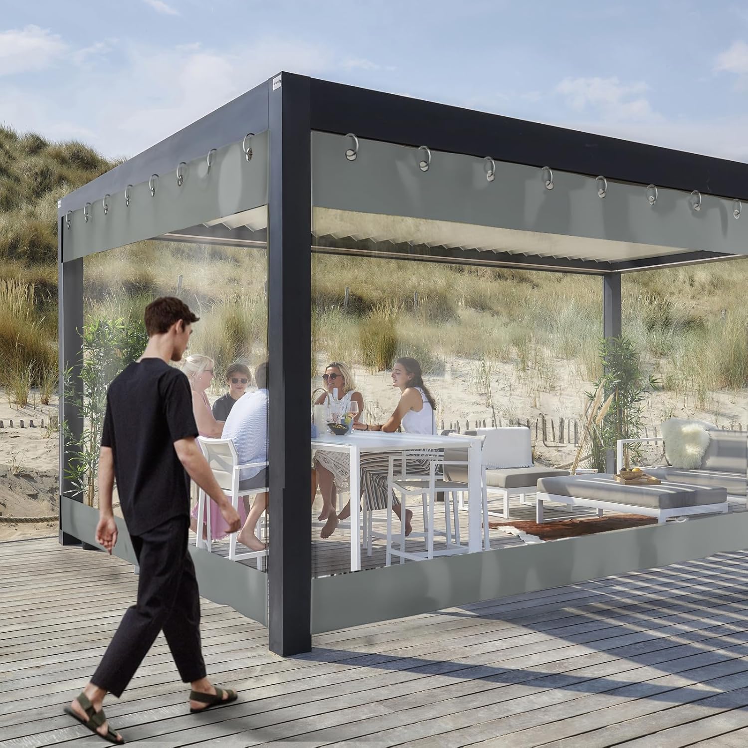 Clear PVC Outdoor Waterproof Curtain – 0.6 mm Heavy-Duty Vinyl with Reinforced Hems, Eyelets & Hooks | Weather Barrier for Patios, Garages & Garden Rooms