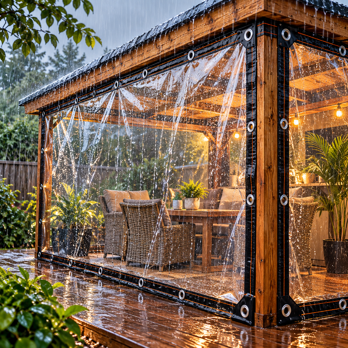 Clear PVC Tarpaulin 0.35mm Heavy Duty 400GSM Waterproof Transparent Tarp with Eyelets – Reinforced Outdoor Cover for Gazebo, Greenhouse, Chicken Coop & Garden Furniture
