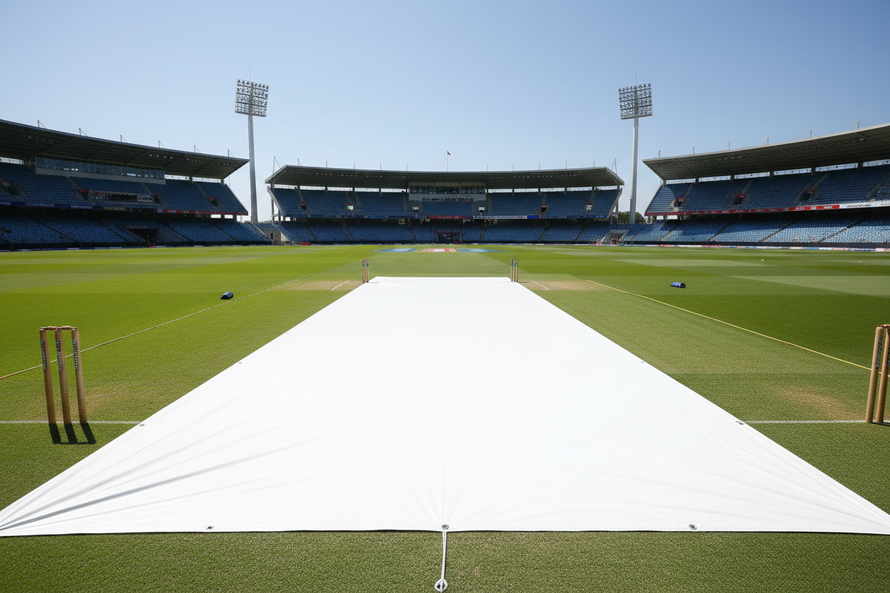 Cricket pitch with super white wicket cover