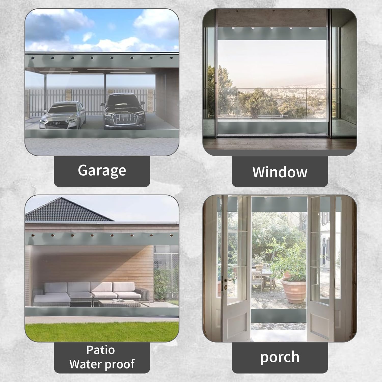 PVC Transparent Outdoor Waterproof Curtain – Heavy-Duty 0.6mm Vinyl, Clear Weatherproof Panels with Eyelets & Hooks – Garages, Patios, Gardens