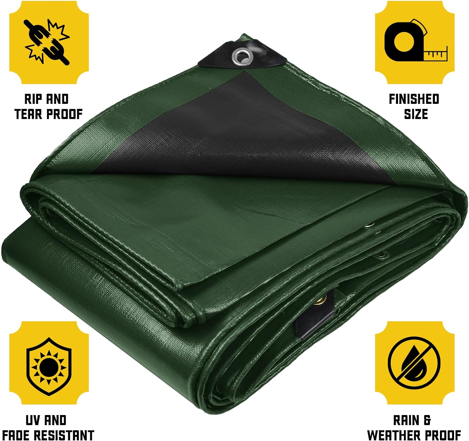 Heavy Duty Waterproof Polyethylene Tarpaulin 155gsm Green/Black - Durable All-Weather Tarp