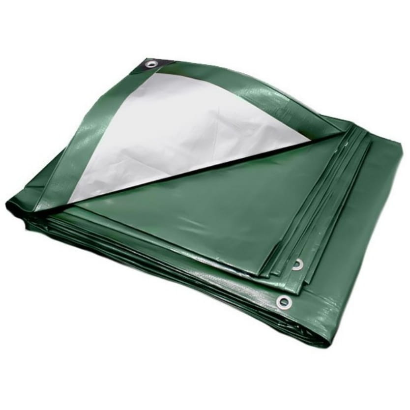 140gsm green waterproof tarp folded flat – reinforced eyelets close-up – Tarpaulins UK