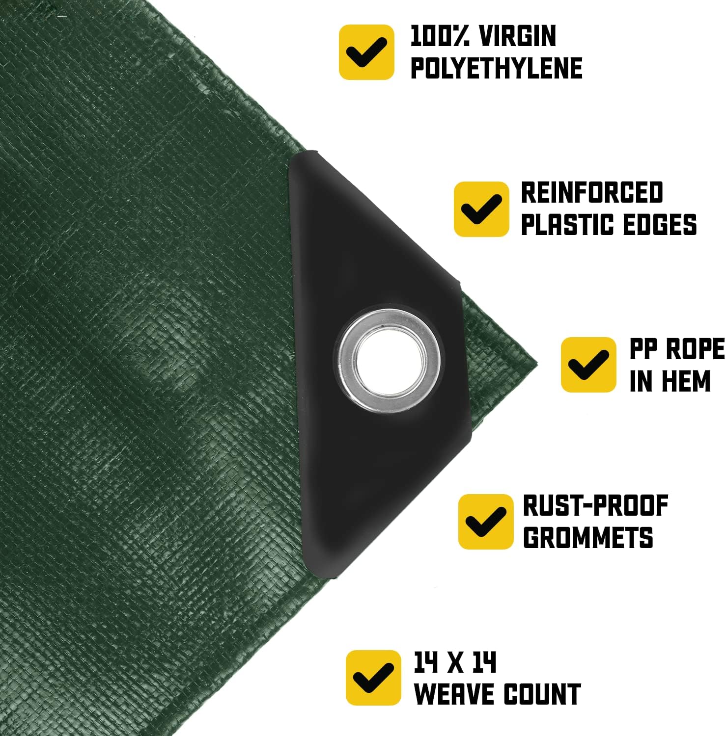 Heavy Duty Waterproof Polyethylene Tarpaulin 155gsm Green/Black - Durable All-Weather Tarp