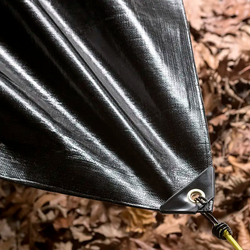 270gsm black gold reinforced tarpaulin hem detail – rot-proof industrial cover – Tarpaulins UK