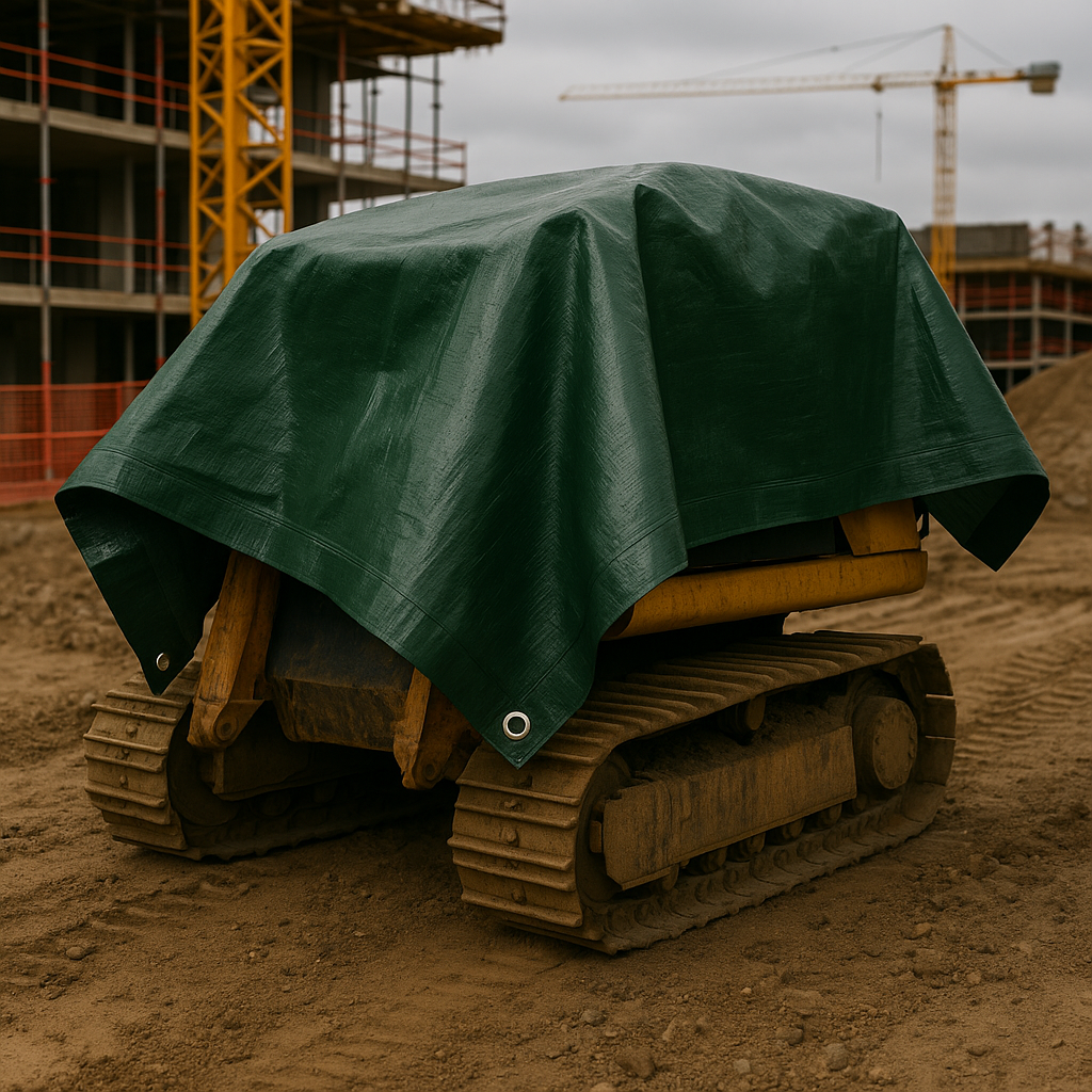 250gsm green brown tarpaulin eyelet and hem detail – rot-proof UV protected sheet – Tarpaulins UK