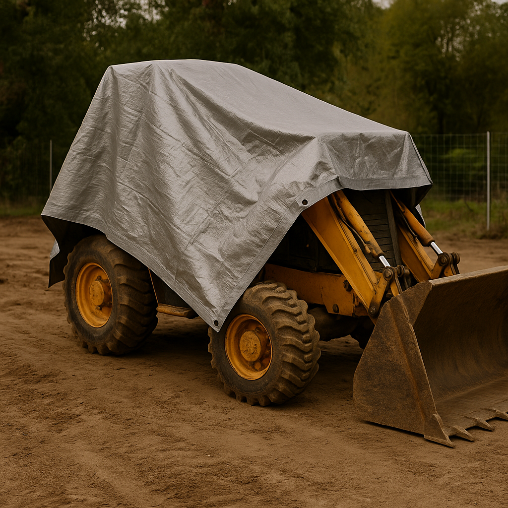 140gsm silver heavy duty tarp on construction site – waterproof UV cover – Tarpaulins UK