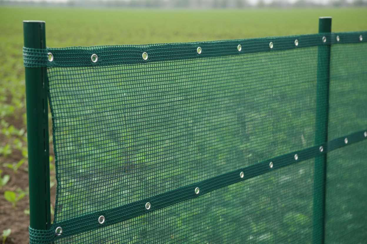 Product-focused green windbreak netting hero image