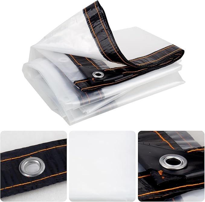 Clear PVC Tarpaulin 0.35mm Heavy Duty 400GSM Waterproof Transparent Tarp with Eyelets – Reinforced Outdoor Cover for Gazebo, Greenhouse, Chicken Coop & Garden Furniture