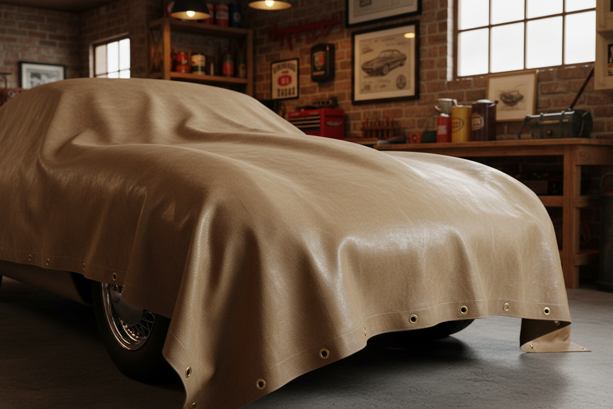 Wax-treated canvas covering classic vintage car