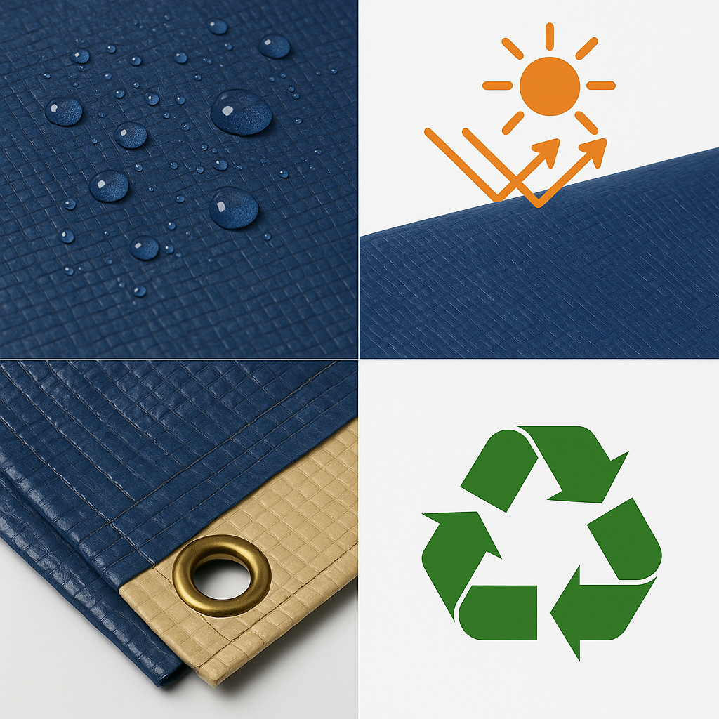350gsm Super Heavy Duty Blue & Beige Tarpaulin Sheet – Waterproof, UV Protected, Reinforced Eyelets, Industrial Outdoor Cover
