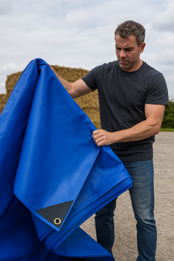 Extra Tough 560gsm Blue Tarpaulin – Industrial-Grade PVC Cover with Brass Eyelets & UV Warranty