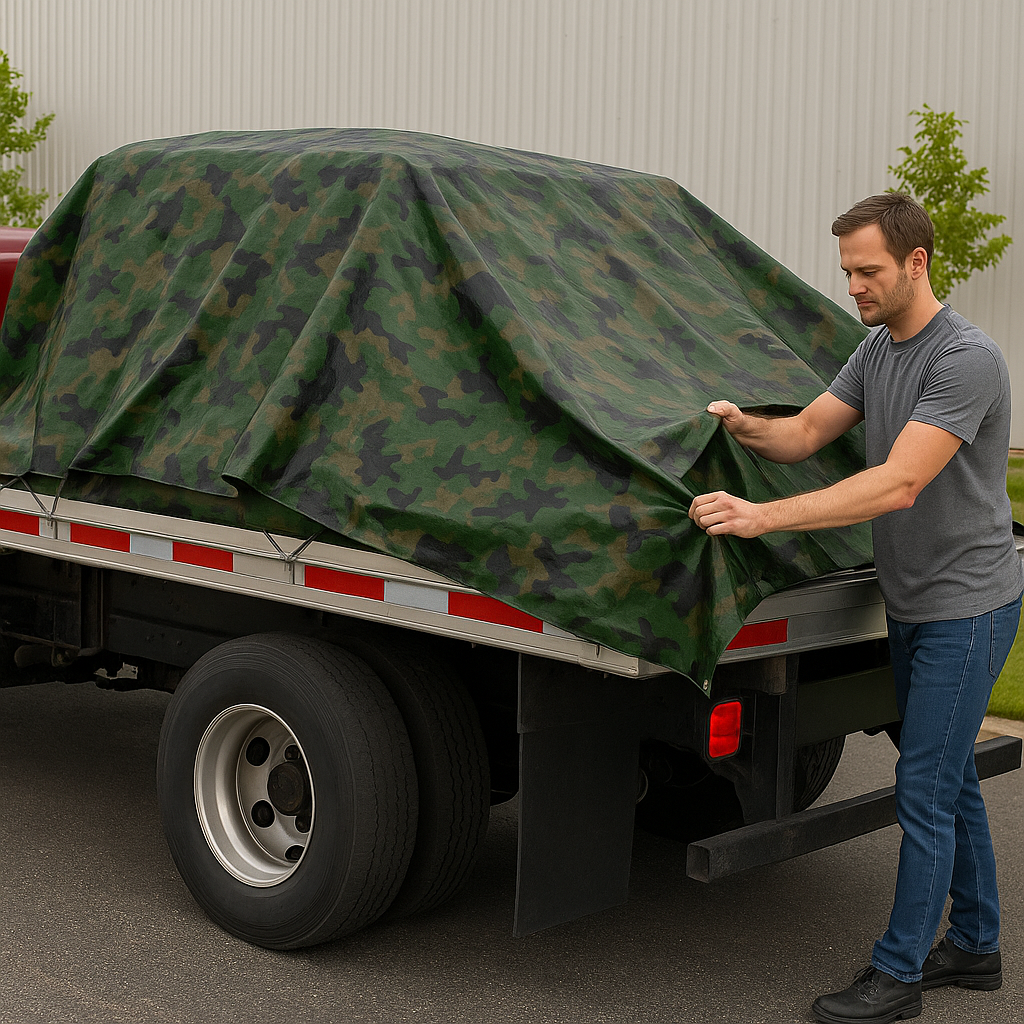 "Universal Camo Tarpaulin Cover – Durable Waterproof Groundsheet for Camping  Boating  and Outdoor Use
