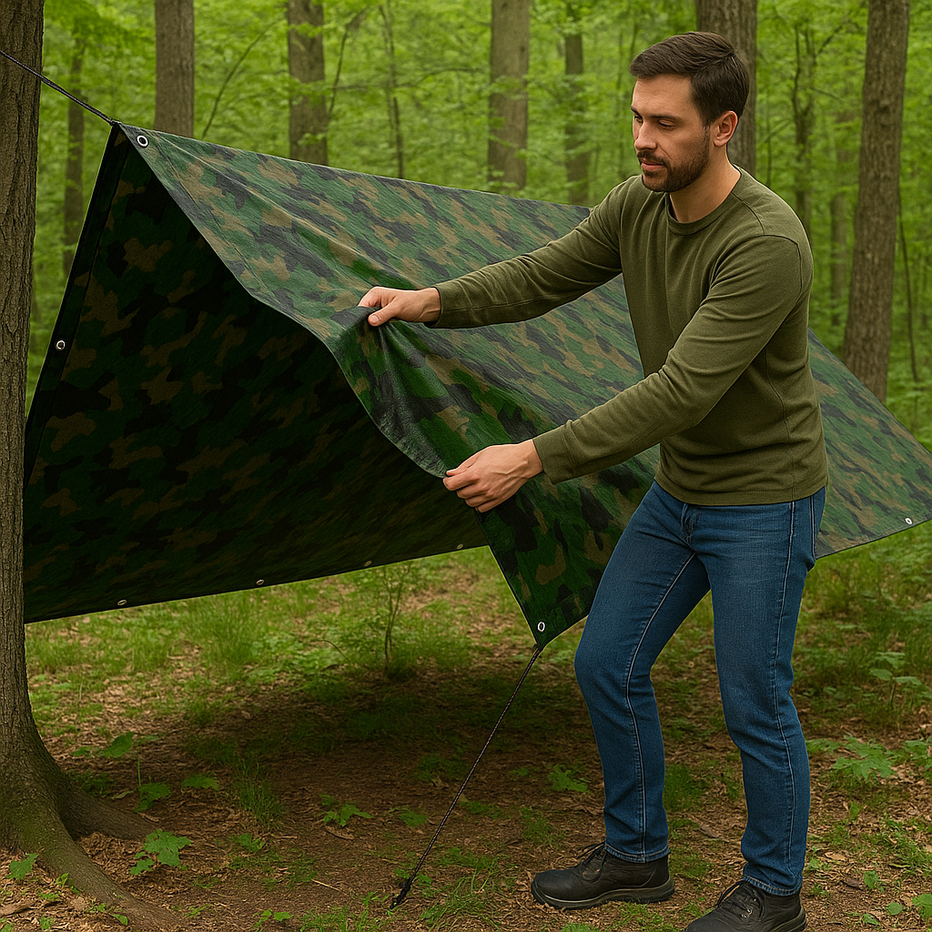 "Universal Camo Tarpaulin Cover – Durable Waterproof Groundsheet for Camping  Boating  and Outdoor Use