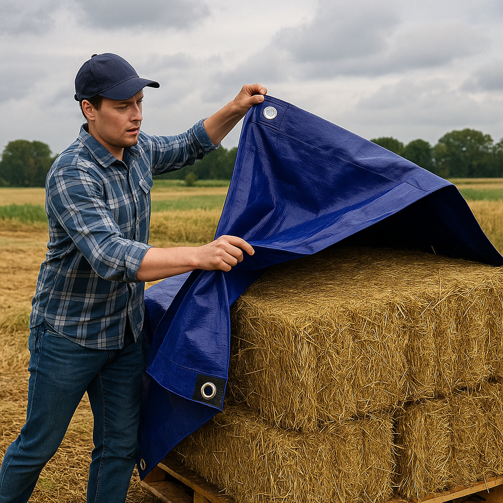 Waterproof UV Protected Blue and Beige Extra Heavy Duty Tarpaulin – 350gsm Durable Tarp Sheet for Outdoor and Industrial Use