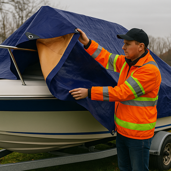 Waterproof UV Protected Blue and Beige Extra Heavy Duty Tarpaulin – 350gsm Durable Tarp Sheet for Outdoor and Industrial Use
