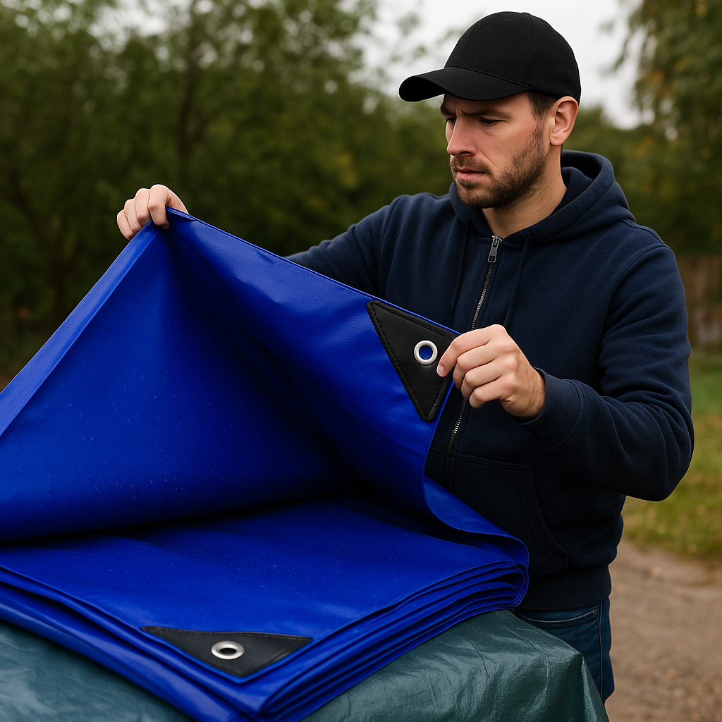Heavy Duty Waterproof Blue Tarpaulins – 560gsm Extra Durable Tarp for Industrial, Outdoor, and Construction Use