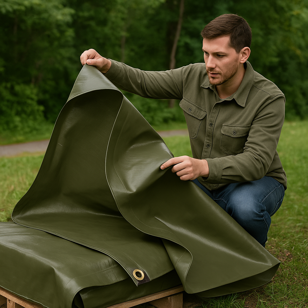 Olive Green PVC Tarpaulins – 560gsm Heavy Duty Waterproof Tarp for Industrial Outdoor  and Groundsheet Use