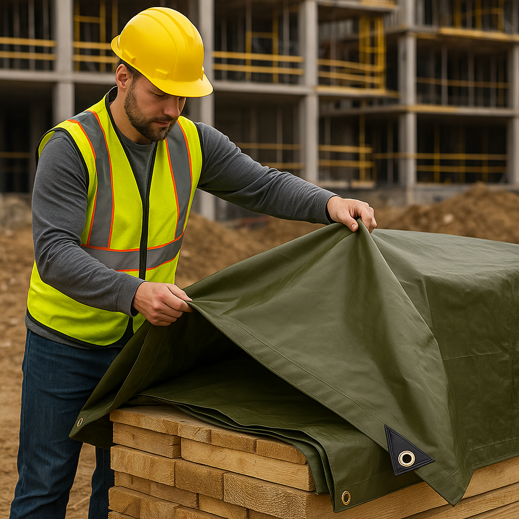 Olive Green PVC Tarpaulins – 560gsm Heavy Duty Waterproof Tarp for Industrial Outdoor  and Groundsheet Use