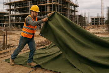 High-Performance Dark Green Tarpaulin – 21oz Cotton Duck Canvas Ideal for Builders Contractors & Outdoors